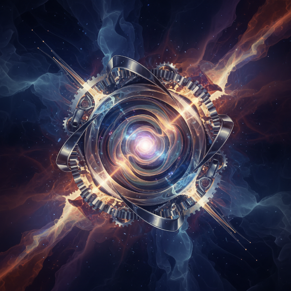 O reprezentare abstractă a nucleului interior, cu straturi dinamice de lumină și umbră, simbolizând echilibrul și dinamica sinelui.