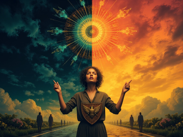 O femeie la răscruce, simbolizând conflictul între teama de intimitate și dorința de conexiune.