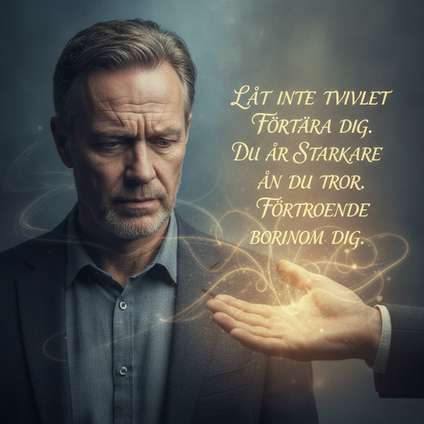 En medelålders man som övervinner självtvivel och en inre kritiker i sitt yrkesliv.