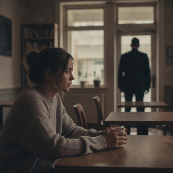 En kvinna som känner sig känslomässigt avlägsen från sin partner i ett vardagsrum.