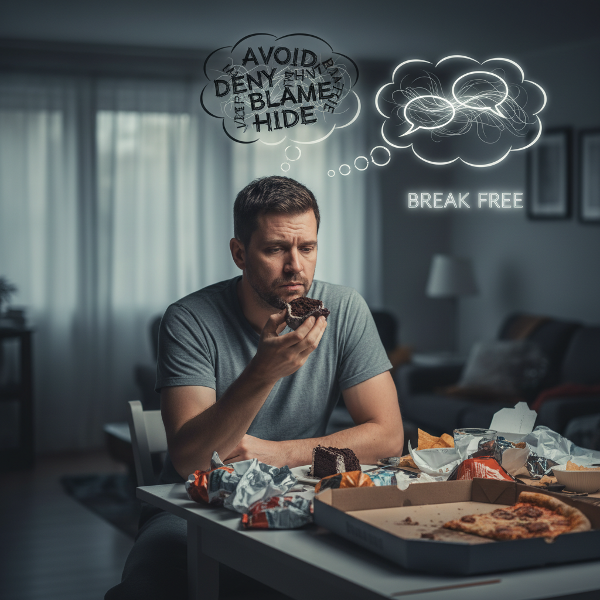 En man i medelåldern som kämpar med stressätande och låg självkänsla, söker vägar att bryta gamla mönster och förverkliga sig själv.