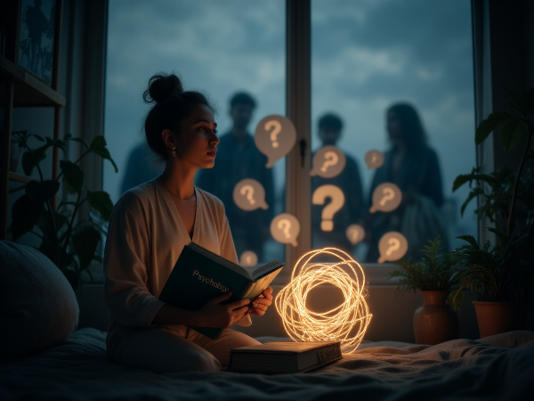 En ung kvinna känner sig isolerad och fast i en ond cirkel trots kunskap, omgiven av otydlig kommunikation och en längtan efter närhet.