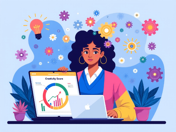 Picha ya mtandaoni inayoonyesha mtu akifanya jaribio la ubunifu kwenye kompyuta, na maonyesho ya mawazo mazuri na matokeo yanayoibuka.