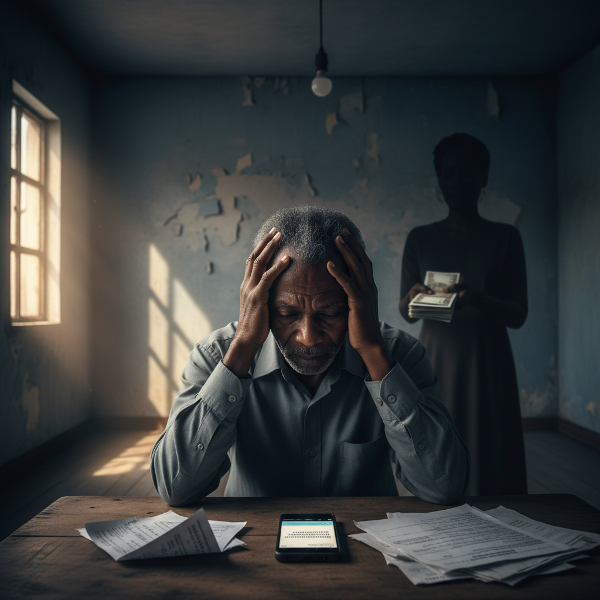 Mwalimu Baraka, mwalimu mwenye umri wa miaka 61, anakaa kwenye meza akiwa na wasiwasi akishika kichwa chake. Simu yake inaonyesha ujumbe wa siri, na mpenzi wake anamwonyesha pesa kwa kivuli. Hali hiyo inaonyesha hofu na shida za kifedha.