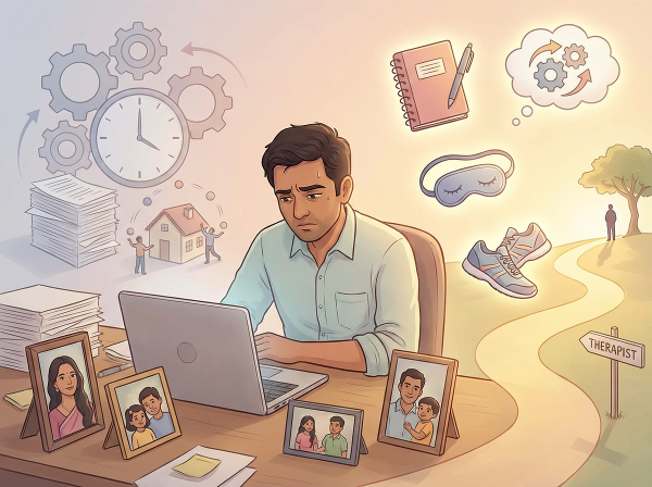 கரணின் வேலை, குடும்பம், வயது மாற்றம் காரணமான மன அழுத்தத்தையும், நன்றிப் பயிற்சி, உளவியல் உடல்நலம், சுயகவனிப்பு மூலமான தீர்வு வழிகளையும் காட்டும் ஊக்கமளிக்கும் படம்.