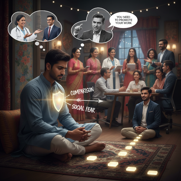 ஒரு இளைஞன் குடும்பக் கூட்டத்தில் ஒப்பீட்டு உணர்வுகளையும் சமூக பயத்தையும் சந்திக்கிறான். அவன் தனது உள் ஒளியைக் கண்டறிந்து, சிறிய நடவடிக்கைகள் மூலம் சுயமதிப்பை உருவாக்கும் பயணத்தைத் தொடங்குகிறான்.