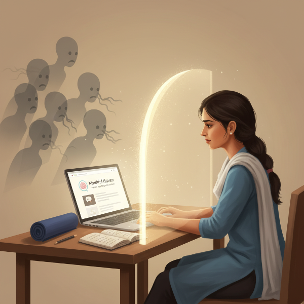 ஒரு இளம் ஆலோசகர், மற்றவர்களின் உணர்ச்சிகளிலிருந்து தன்னைப் பாதுகாத்துக்கொண்டு, சுயக்கவனிப்பு மூலம் மன ஆரோக்கியத்தை பராமரிக்கிறாள்.