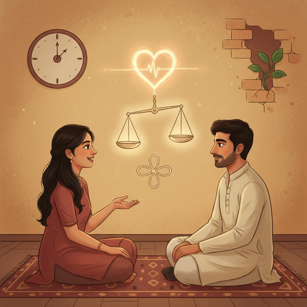 உணர்ச்சி சமநிலை, திறந்த உரையாடல் மற்றும் நம்பிக்கை ஆகியவற்றின் மூலம் ஒரு நம்பகமான உறவைக் கட்டியெழுப்பும் ஒரு இணையரின் அமைதியான காட்சி.