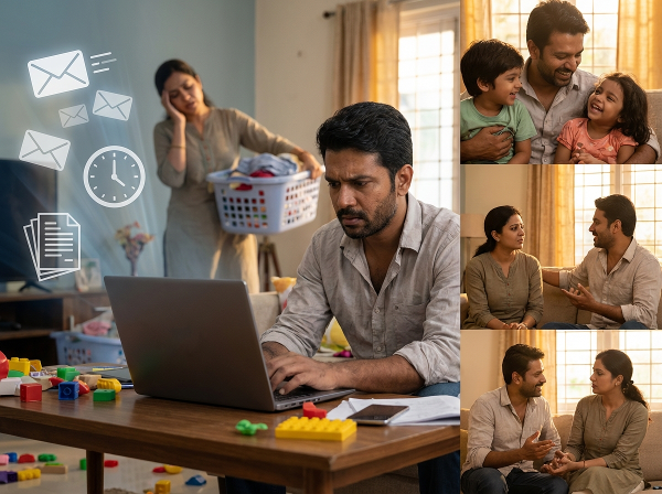 கார்த்திக் என்ற 35 வயது தந்தை, தொலைதூர வேலையின் அழுத்தத்தையும், குடும்பப் பொறுப்புகளின் சவால்களையும் எதிர்கொள்கிறார். வேலை மற்றும் வீட்டு வாழ்க்கைக்கு இடையே சமநிலையைத் தேடும் அவரது உணர்ச்சிகளை இந்த படம் சித்தரிக்கிறது.