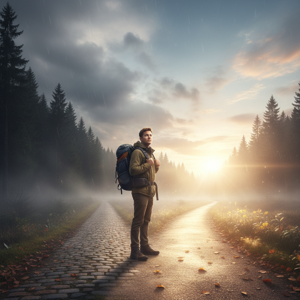 வாழ்க்கை மாற்றங்களை எதிர்கொள்ளும் ஒரு நபரின் மனநிலையைக் காட்டும் கலைப் படம்.