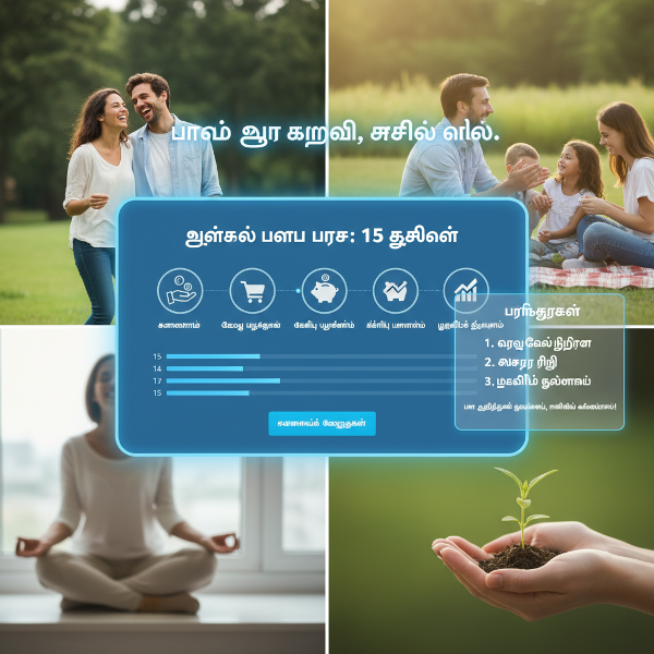 உங்கள் நிதி மனோதத்துவத்தைப் புரிந்துகொள்ள உதவும் 15 கேள்விகள் கொண்ட ஆன்லைன் சோதனை விளக்கப்படம்.