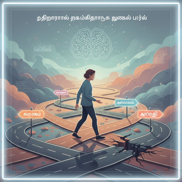 எதிர்பாராத சூழ்நிலைகளுக்கான உங்கள் பதிலை பல பரிமாணங்களில் ஆராயும் ஆன்லைன் சோதனையின் காட்சி விளக்கம்.