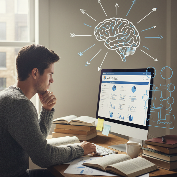 ஆன்லைன் சோதனை மூலம் சிந்தனைப் பாணியை அடையாளம் காணும் ஒரு நபரின் காட்சி.