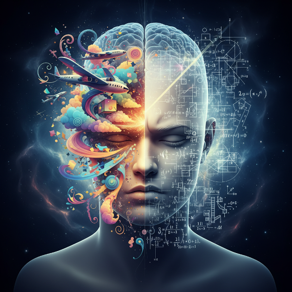 இந்த படம் ஒரு நபரின் சிந்தனைப் பாணியைக் காட்டுகிறது. ஒரு புறம் கற்பனையான காட்சிகள், மறுபுறம் தர்க்கரீதியான கணக்கீடுகள். நடுவில் நிற்பவர் எந்தப் பாணியைச் சார்ந்தவர் என்பதைப் புரிந்துகொள்ளும் நிலையில் உள்ளார்.