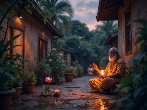 63 வயது விஷ்வநாத் அவர்கள், கடந்த கால சவால்களிலிருந்து வளர்ந்து, சுய முன்னேற்றம் மற்றும் சுய கண்டுபிடிப்பின் அமைதியான பயணத்தைத் தொடங்கும் காட்சி.