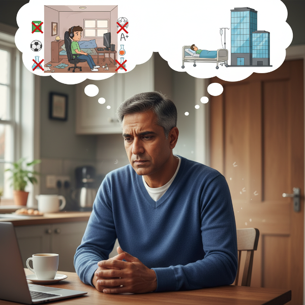 ஒரு தந்தை தனது 14 வயது மகனின் ஆர்வமின்மை மற்றும் குடும்ப மாற்றங்களால் ஏற்பட்ட மன அழுத்தம் குறித்து கவலைப்படுகிறார். மகன் தனது அறையில் தனிமையில் இருக்கிறான்.