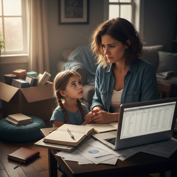 ภาพแม่เลี้ยงเดี่ยววัย 38 ปีที่เหนื่อยล้าระหว่างทำงานอิสระกับดูแลลูก พร้อมกับความรู้สึกกดดันและความผิด แต่ยังมีความหวังแฝงอยู่