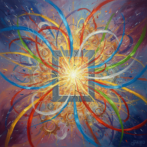 ภาพสัญลักษณ์แสดงความคิดสร้างสรรค์ที่หลุดพ้นจากกรอบเดิม เพื่อเผชิญและแก้ไขความท้าทายด้วยนวัตกรรม