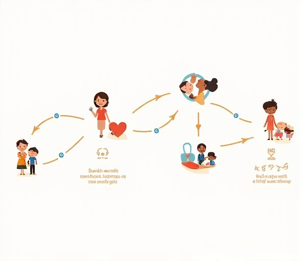 ภาพแสดงหัวใจและครอบครัวบนเส้นทางสำรวจความผูกพัน