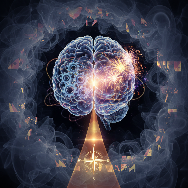 ภาพสัญลักษณ์แสดงกระบวนการคิดของมนุษย์เมื่อเผชิญความไม่แน่นอนและการตัดสินใจ