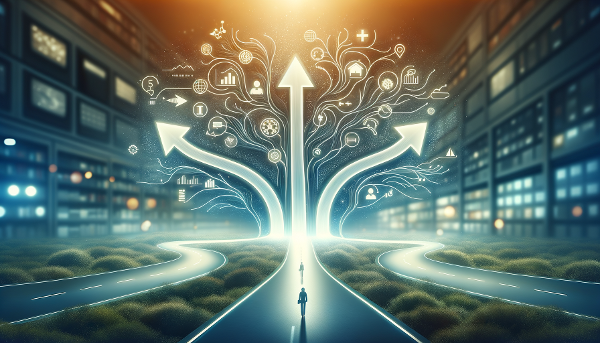 ภาพสัญลักษณ์การตัดสินใจและรับมือความเครียดเพื่อพัฒนาชีวิต