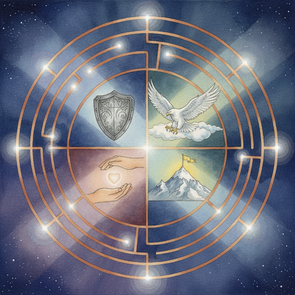 ภาพสัญลักษณ์แสดงคุณค่าพื้นฐานภายในจิตใจและการเดินทางค้นหาตัวตน