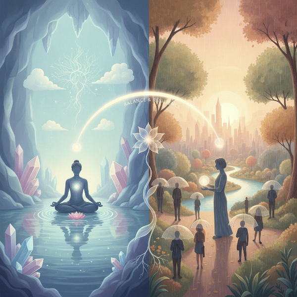 ภาพแสดงความสมดุลทางจิตใจและการจัดการอารมณ์ผ่านธรรมชาติ
