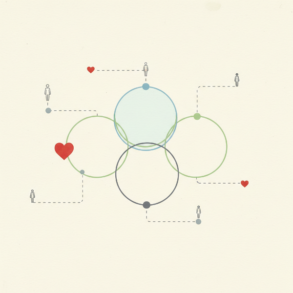 ภาพสัญลักษณ์แสดงการเชื่อมต่อทางอารมณ์ระหว่างบุคคลเพื่ออธิบายแบบทดสอบความสัมพันธ์