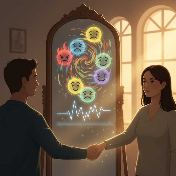 ภาพสัญลักษณ์แสดงการเข้าใจและควบคุมอารมณ์ตนเอง พัฒนาทักษะการสื่อสารและสร้างความสัมพันธ์ที่ดี