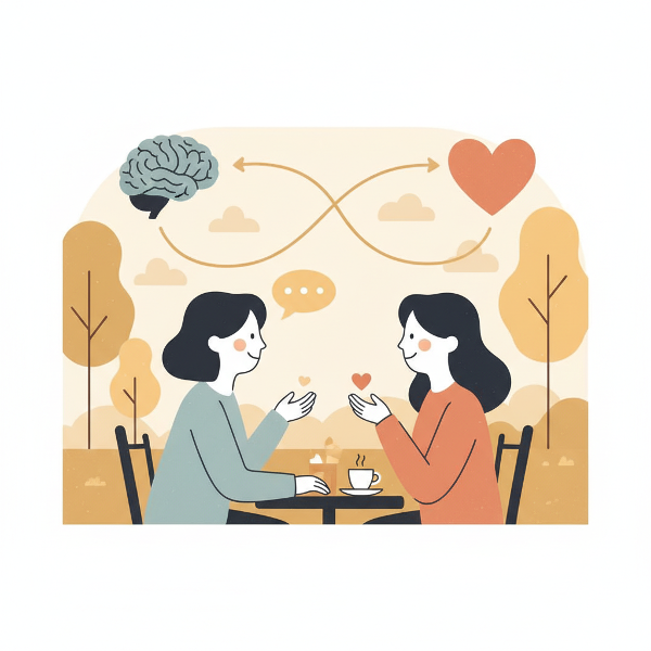 ภาพสัญลักษณ์แสดงความสมดุลระหว่างความคิดและความรู้สึกในการปฏิสัมพันธ์ทางสังคม