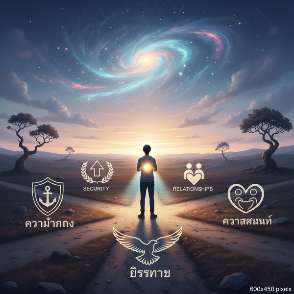 สำรวจแรงจูงใจภายในที่กำหนดทิศทางชีวิตของคุณ ผ่านสี่เส้นทางแห่งความมั่นคง อิสรภาพ ความสัมพันธ์ และความสำเร็จ