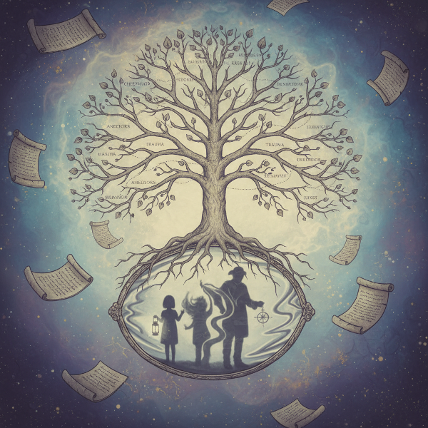 ภาพสัญลักษณ์การเดินทางสำรวจภายในเพื่อทำความเข้าใจอิทธิพลจากครอบครัวและความสัมพันธ์ต่อพฤติกรรมปัจจุบัน