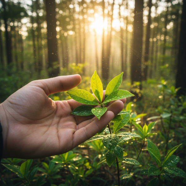 ภาพสัญลักษณ์แสดงความเชื่อมโยงระหว่างมนุษย์กับธรรมชาติ