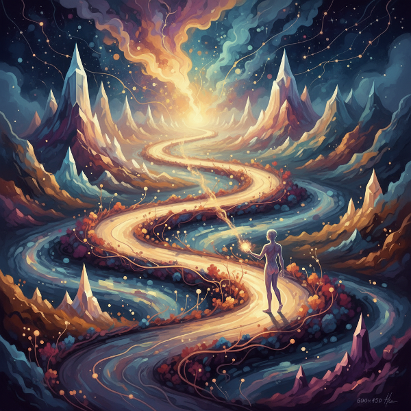 ภาพเส้นทางภายในจิตใจ สื่อถึงการสำรวจตนเองและการเติบโต