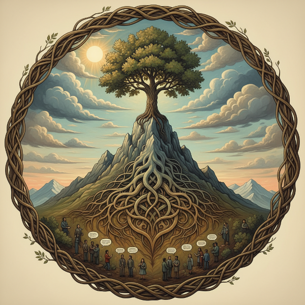 ภาพสัญลักษณ์แห่งความสมดุลของชีวิตที่รวมองค์ประกอบทางอารมณ์ จิตใจ และสังคมเข้าด้วยกันอย่างกลมกลืน