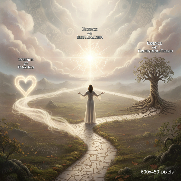 ภาพบุคคลบนเส้นทางแยกสามทาง สัญลักษณ์แทนแก่นแท้ภายใน บรรยากาศสงบสำหรับการสำรวจตนเอง