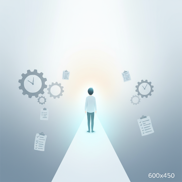 ภาพบุคคลเดินผ่านความกดดันในชีวิตด้วยความสงบและสติ