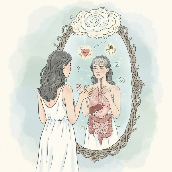 ภาพสัญลักษณ์แสดงความเชื่อมโยงระหว่างจิตใจกับอาการทางกาย