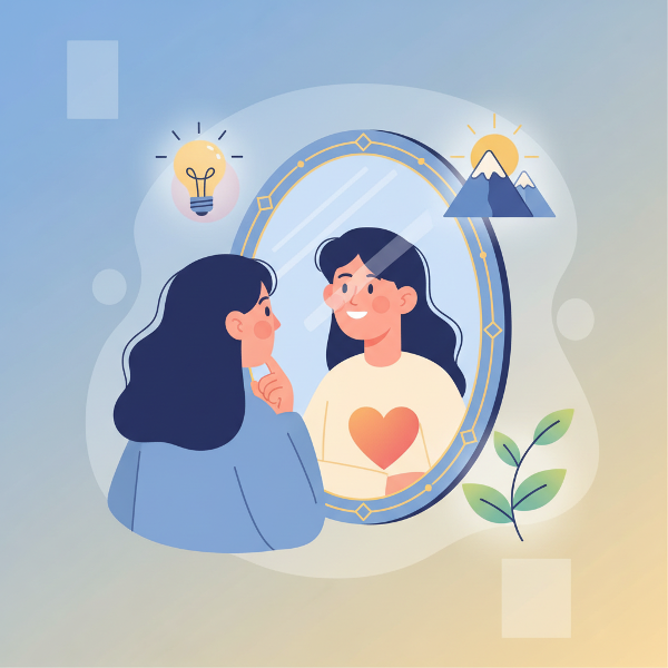 ภาพสัญลักษณ์ของการมองตนเองด้วยการยอมรับและพัฒนา