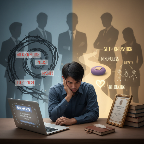 ภาพแสดงชายไทยวัย 23 ปี รู้สึกกดดันจากความสมบูรณ์แบบและการเปรียบเทียบตนเอง กับเส้นทางแห่งการยอมรับตัวเองและสร้างความสัมพันธ์อย่างมีความสุข