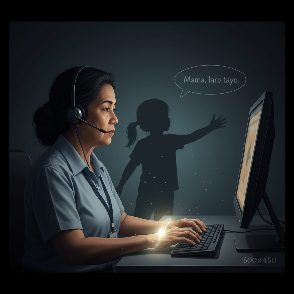 Babyeng BPO worker na may psychosomatic na sensasyon sa kamay habang mino-monitor, at flashback ng childhood pressure.