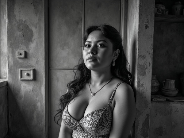 Isang matandang babae na nakatingin sa labas ng bintana habang nakapaligid ang mga hindi natapos na gawaing bahay, na nagpapakita ng kanyang mabigat na pakiramdam ngunit may liwanag na nagbibigay ng pag-asa.