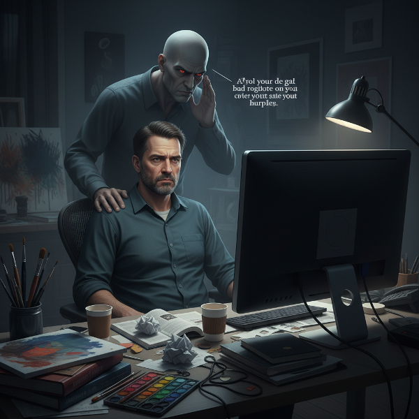 Isang graphic designer na pagod at nawalan ng inspirasyon sa harap ng kanyang trabaho, habang ang anino ng kanyang ama at mga negatibong mensahe mula sa kanyang pagkabata ay bumabalot sa kanya.