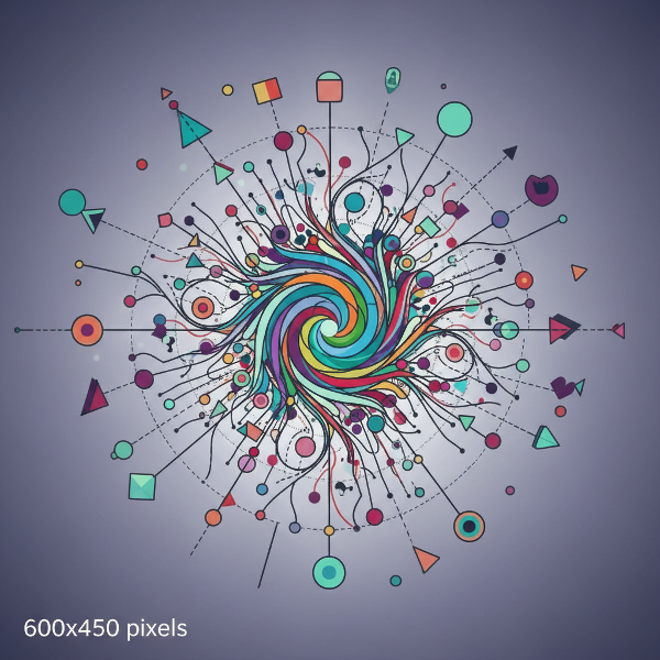 Isang abstract na representasyon ng pag-iisip na may mga kulay at hugis na nagpapakita ng pagdama at pagproseso ng impormasyon mula sa mga pandama.