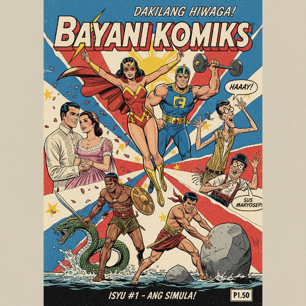 Isang makulay at masiglang pabalat ng komiks na nagtatampok ng mga klasikong karakter mula sa iba't ibang genre ng komiks na Pilipino, na sumisimbolo sa yaman ng ating tradisyon.