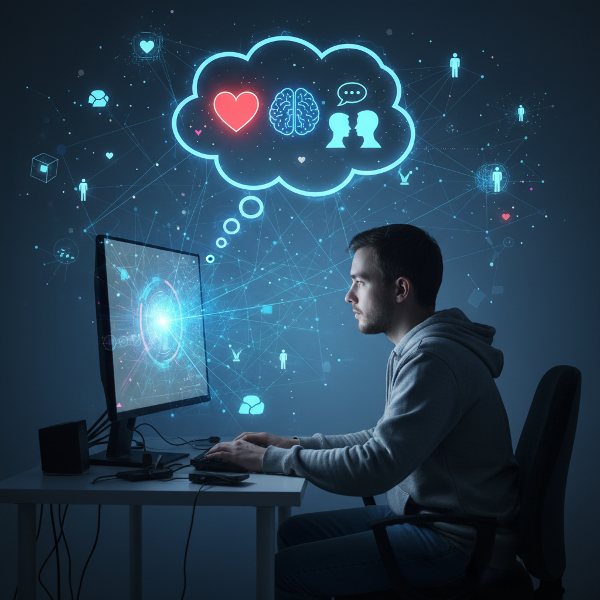 Isang larawan na nagpapakita ng paggalugad sa estilo ng pag-iisip at pakikipag-ugnayan sa iba sa pamamagitan ng simbolismo ng utak, puso, at mga koneksyon.