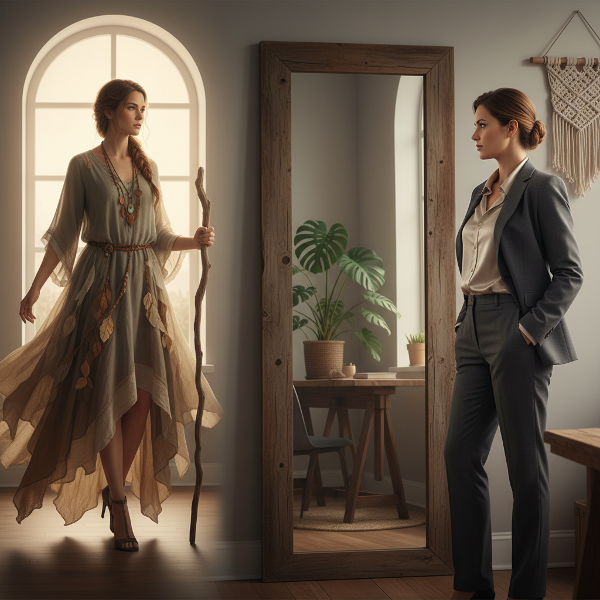 Isang simbolikong larawan ng pagbabago ng pagkakakilanlan mula sa CEO patungo sa isang bagong yugto ng buhay.