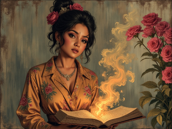 Isang larawan ng isang babae na nakaharap sa salamin, sumasalamin sa kanyang paghahanap ng tiwala sa sarili sa gitna ng mga salitang kumakatawan sa kanyang mga hamon at pagdududa.