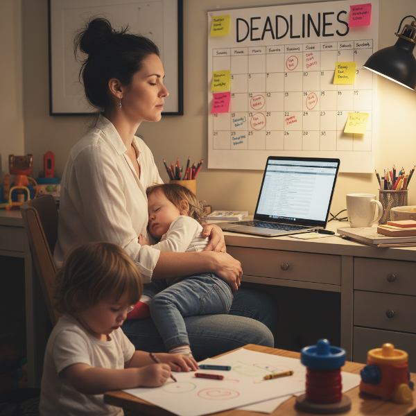 Isang ina at propesyonal na nahihirapan sa balanse ng trabaho at pamilya, naghahanap ng paraan para mabawasan ang stress at magtakda ng mga hangganan.