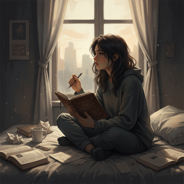 Varoluşsal kriz yaşayan genç bir kadının içsel sorgulama ve boşluk hissini yansıtan duygusal bir sahne.